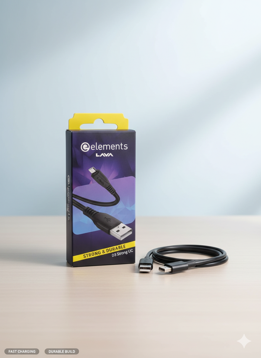 LAVA Elements D3 Strong UC USB-A to Type-C Cable(With 6 months warrenty+Free home service)